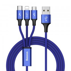 Baseus Rapid micro USB/ Lightning/ USB Type-C kábel 1,2m 3A kék