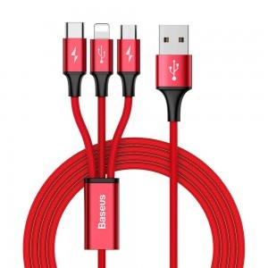 Baseus Rapid micro USB/ Lightning/ USB Type-C kábel 1,2m 3A piros