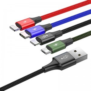 Baseus 4in1 gyorstöltő kábel szett 2 x Type-C 3.5A nylon harisnyázott piros/kék/zöld/fekete