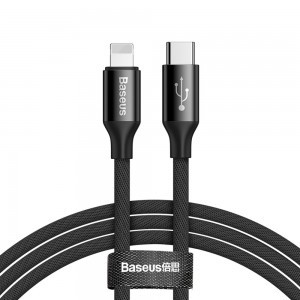 Baseus Yiven Nylon harisnyázott USB-Type C/ Lightning kábel 2A 2m fekete