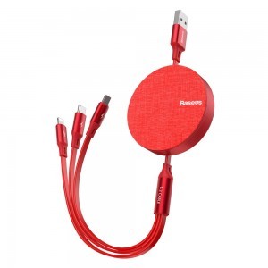 Baseus Fabric USB HUB Lightning/ micro-USB/ USB Type-C csatlakozókkal 3.5A 1,2 m piros