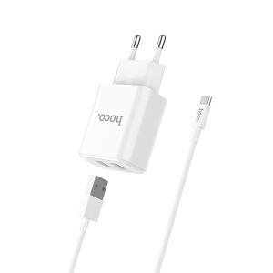 Hoco hálózati, USB fali töltő adapter 1xUSB 2.1A fehér Micro USB kábellel