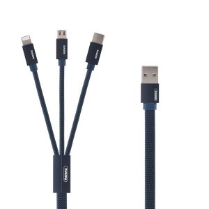 Remax Kerolla 3in1 töltő kábel Micro USB/ Type-C/ Lightning kék