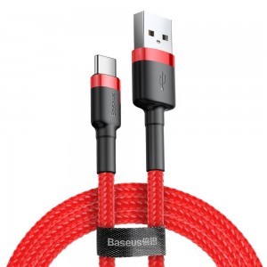 Baseus Cafule Nylon harisnyázott USB/USB-Type C kábel QC3.0 2A 3m piros