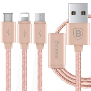 Baseus Portman 3in1 Micro USB/ Lightning/ Type-C kábel 2A 1.2m rózsa arany