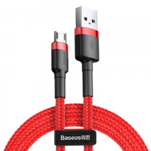 Baseus Cafule Nylon harisnyázott USB/Micro USB kábel QC3.0 1.5A 2m fekete/piros