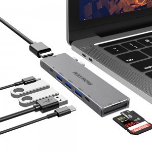 RayCue 8 az 1-ben USB Type C Hub 1x Thunderbolt 3x USB 3.0 1x USB C HDMI SD microSD, MacBook-hoz