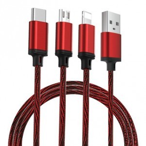 PRODA Agile 3in1 USB/Micro-USB/USB-C kábel 2.8A 1m piros