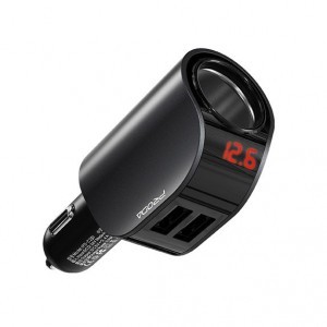 Proda Maitu autós szivargyújtós töltő 2xUSB 2.4A LED kijelző fekete