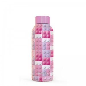 Quokka Solid Kids vákum szigetelt vizesüveg, rozsdamentes acél kulacs 510 ml pink bricks