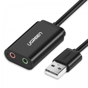 Ugreen USB külső hangkártya 3.5mm-es mini jack 15cm fekete (30724)