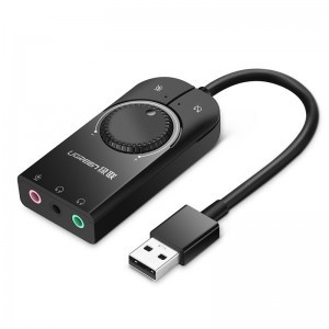 Ugreen USB külső hangkártya 3,5 mm-es mini jack hangerőszabályzóval, 15 cm fekete (40964)