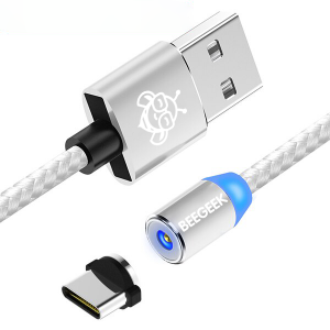 BeeGeek AUTM-1M USB/USB-C kábel 1m ezüst USB - Type-C(USB-C) töltő kábel, mágneses fejjel