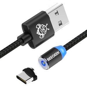 BeeGeek AUTM-1M USB/USB-C kábel 1m fekete USB - Type-C(USB-C) töltő kábel, mágneses fejjel