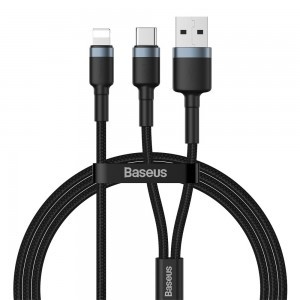 USB/USB-Type C/ Lightning kábel 18W 2,4A 480 Mbps 1,2m szürke Baseus Cafule Nylon harisnyázott (CATKLF-ELG1)