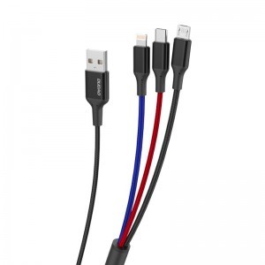 Dudao 3in1 USB-Lighning/ USB Type-C/ micro USB kábel 5A 38 Cm fekete (L10pro)