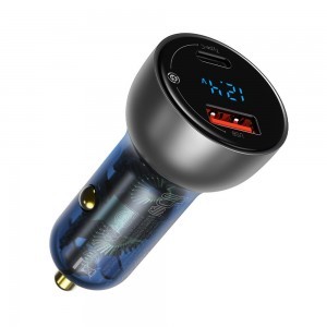 Baseus Univerzális autós töltő USB / USB Type C 65 W 5 A SCP Quick Charge 4.0 + Power Delivery 3.0 LCD kijelzővel (CCKX-C0A)