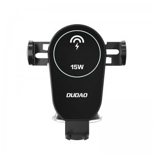 Dudao Univerzális Gravity autós telefontartó vezeték nélküli Qi töltéssel 15 W fekete + Type-C kábel + R4 szivargyújtós töltő (F1Pro)