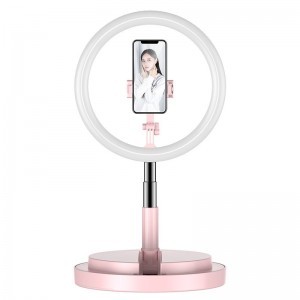 LED selfie 29 cm átmérőjű körfény 52-170 cm tripod telefontartóval pink