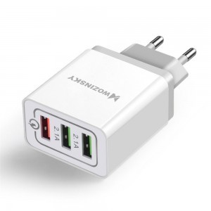 Wozinsky hálózati gyorstöltő adapter Quick Charge QC 3.0 3x USB 30W fehér (WWC-01)