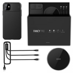 Nillkin Fancy Pro ajándékszett ( Vezeték nélküli töltő+iPhone 11 Pro tok+3in1 kábel) fekete