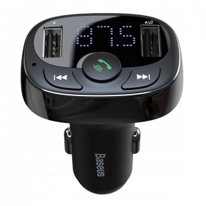 Baseus T-Typed FM Transmitter és Bluetooth autós töltő MP3 2xUSB és TF microSD 3.4A fekete (CCTM-01)