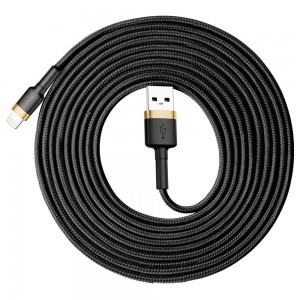 Baseus Cafule Nylon harisnyázott USB/Lightning kábel QC3.0 2A 3m fekete/arany (CALKLF-RV1)