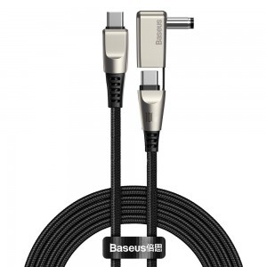 Baseus 2in1 USB Type-C/ 5,5 mm x 2,5 mm DC Adapter laptop töltő kábel 5A 100W 2m nylon harisnyázott fekete (CA1T2-A01)