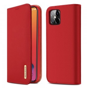 iPhone 12 Pro Max Dux Ducis Wish valódi bőr fliptok piros
