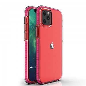 iPhone 12 mini Spring átlátszó TPU tok színes kerettel pink