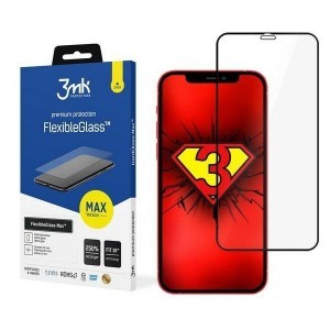 3MK FlexibleGlass Max kijelzővédő üvegfólia iPhone 12/ 12 Pro fekete