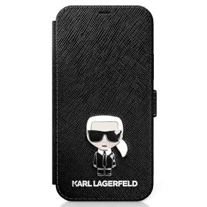 iPhone 12 Pro MAX Karl Lagerfeld KLFLBKP12LIKMSBK Saffiano Ikonik Metal fliptok fekete