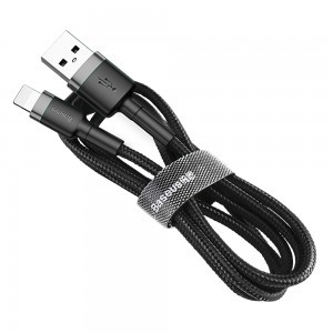 Baseus Cafule Nylon harisnyázott USB/Lightning kábel QC3.0 1.5A 2m fekete/szürke (CALKLF-CG1)