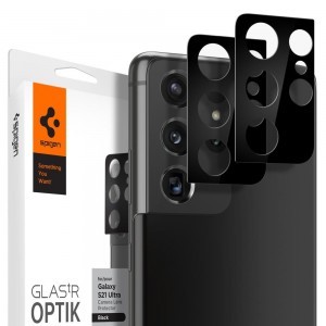 Spigen Optik.TR 2x kameralencsevédő 9H üveg Samsung S21 Ultra fekete (AGL02733)