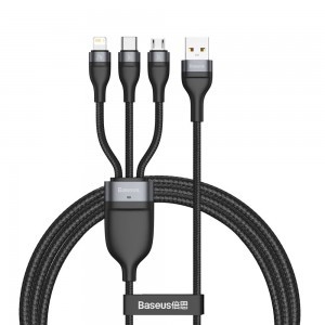 Baseus 3in1 USB - Lightning / USB Type C / micro USB kábel 1.2m 5A 480 Mbps 40W fekete/szürke (CA1T3-G1)