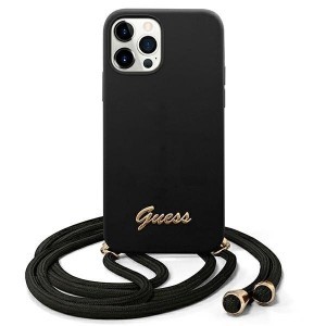 iPhone 12 Pro Max Guess GUHCP12LLSCLMGBK Metal Logo Cord tok pánttal fekete