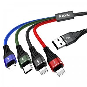 KAKU 4in1 2,8A 1m (USB - USB Type C + 2x Lightning + Micro USB) kábel