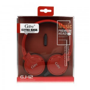 GJBY GJ-12 Extra Bass vezetékes 3.5mm audio jack fejhallgató piros