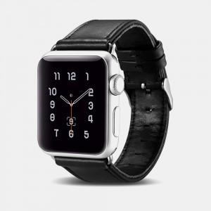 iCarer Valódi bőr óraszíj Apple Watch 42/44/45 mm fekete