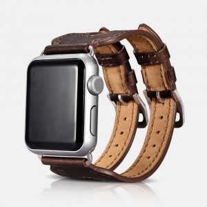 iCarer Valódi bőr óraszíj Apple Watch 38/40/41 mm dupla szíjas design Coffee