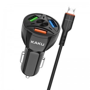 KAKU Univerzális autós töltő 20W 4,8A QC3.0 3xUSB + Micro USB kábel fekete (KSC-493)
