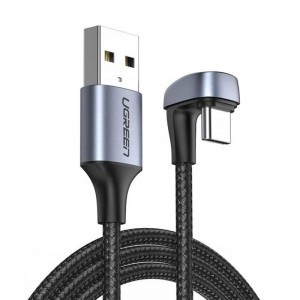 Ugreen Nylon harisnyázott USB - USB Type C kábel döntött fejjel 1m 3A szürke (70315)