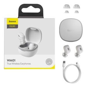 Baseus Encok WM01 TWS vezeték nélküli Bluetooth 5.0 fülhallgató fehér (NGWM01-02)