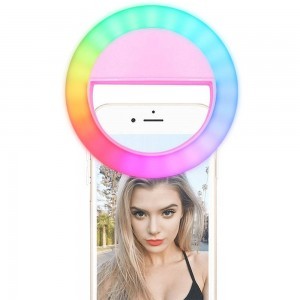 RGB LED Selfie körfény USB, tölthető + Micro USB kábel pink