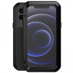 iPhone 12 mini LOVE MEI Defender fokozott védelmet nyújtó tok ütélsálló, fekete színben