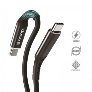 Crong Armor Link 60 W-os fonott kábel USB C - USB C 150 cm fekete