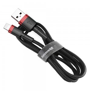 Baseus Cafule Nylon harisnyázott USB/Lightning kábel QC3.0 2.4A 0.5m fekete/piros (CATKLF-A19)