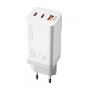 Dudao GaN hálózati gyorstöltő 65W USB / 2x USB Type-C QC 3.0 PD (gallium nitride) fehér (A7xs)