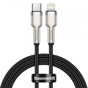 Baseus Cafule Metal nylon harisnyázott USB Type-C/ Lightning kábel PD 20W 1m fekete (CATLJK-A01)
