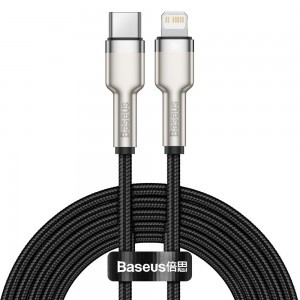 Baseus Cafule Metal nylon harisnyázott USB Type-C/ Lightning kábel PD 20W 2m fekete (CATLJK-B01)